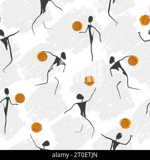 Volleyball pattern. Sport game seamless vector illustration with players and balls. Stock Vector