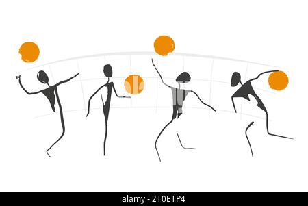 Volleyball players set. Abstract sport team vector illustration. Poster with man and ball. Stock Vector