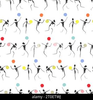Funny sport pattern. Sport game seamless vector illustration with players and colorful balls Stock Vector