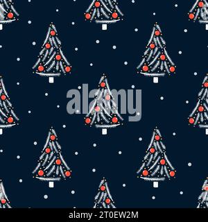 Christmas seamless pattern. Doodle christmas trees vector background. Wrapping paper design. Stock Vector