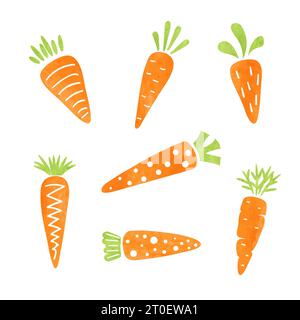 Cartoon carrots set. Vector watercolor vegetables illustration. Stock Vector