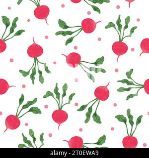 Seamless radish pattern. Vector vegetable background.  Watercolor illustration. Stock Vector