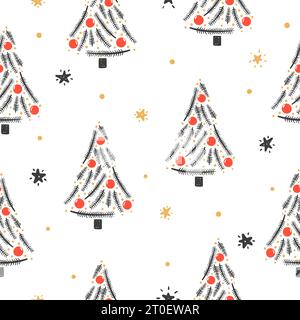 Christmas pattern with doodle abstract christmas trees. Seamless vector illustration. Wrapping paper design. Stock Vector