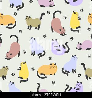 Cute cats pattern. Seamless colorful vector cat background Stock Vector