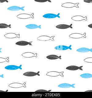 Seamless hand drawn fish pattern. Vector marine illustration Stock Vector