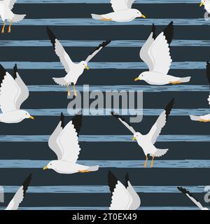 Seamless seagulls pattern. Vector illustration with flying marine birds. Stock Vector