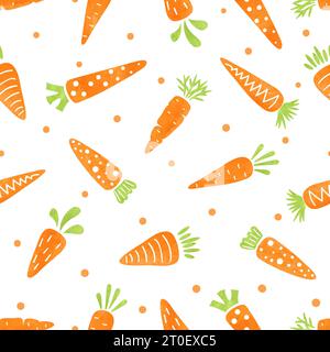Seamless cartoon carrots pattern. Vector organic watercolor food background Stock Vector