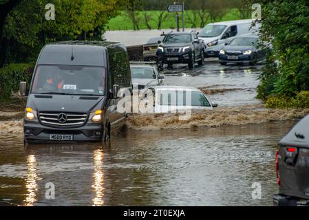 Ribchester, Preston, Lancashire, UK. 6th Oct, 2023. Flooding in Ribchester, Preston, Lancashire, when the river Ribble burst its banks in the heavy rain. Credit: John Eveson/Alamy Live News Stock Photo