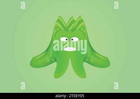 cute and colorful green organic bacteria illustration cartoon style design Stock Vector