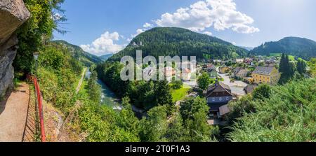 Ramingstein, village Ramingstein, Finstergrün Castle, river Mur in Lungau, Salzburg, Austria Stock Photo