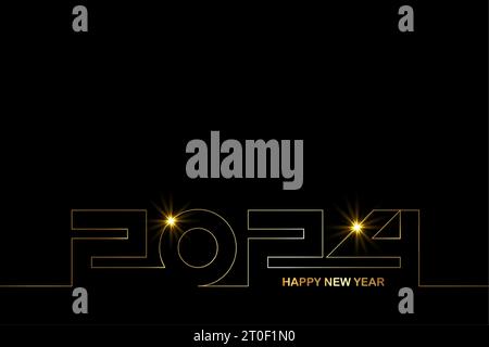 New year 2024 gold numbers. Decorative greeting card 2024 happy new year. Luxury Creative Christmas banner, line art style vector illustration isolate Stock Vector