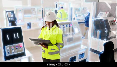 Factory Engineer In Helmet Checking Industrial Facility Stock Photo
