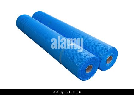 The grid in a rolled blue is isolated on a white background Stock Photo