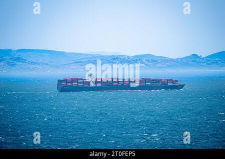 Panoramic view of Gibraltar Strait from Spanish side in Tarifa, Spain Stock Photo