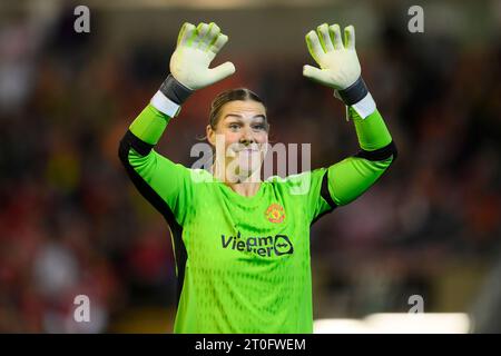 Leigh, UK. 6th Oct, 2023. Mary Earps of Manchester United Women during the Barclays FA Women's Super League match at Leigh Sports Village, Leigh. Picture credit should read: Ben Roberts/Sportimage Credit: Sportimage Ltd/Alamy Live News Stock Photo