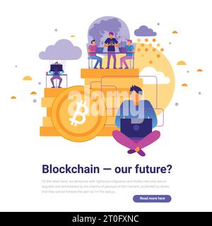 Modern technologies design with blockchain and future symbols flat vector illustration Stock Vector