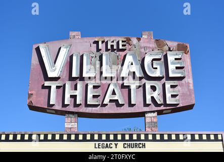ORANGE , CALIFORNIA - 4 OCT 2023: The Village Theatre sign on Tustin Street, now the Legacy Church. Stock Photo