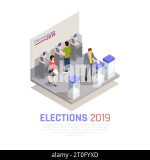 Elections and voting isometric concept with ballot box and people vector illustration Stock Vector