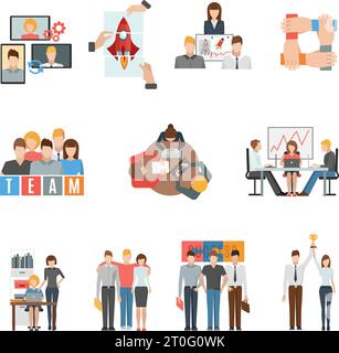 Teamwork  effective management as way to success flat icons collection of team members abstract isolated vector illustration Stock Vector