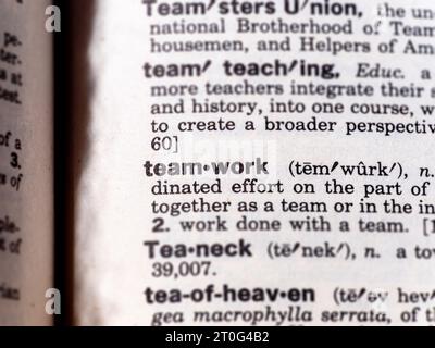 Closeup definition of the word teamwork, macro Stock Photo