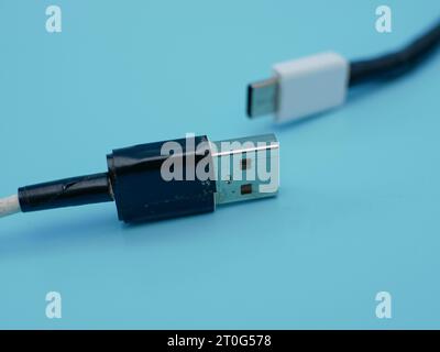 used USB cable and type C cable Stock Photo