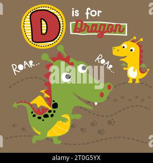 two funny dragons are playing, vector cartoon illustration Stock Vector