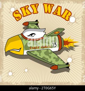 Fighter jet in eagle features, vector cartoon illustration Stock Vector