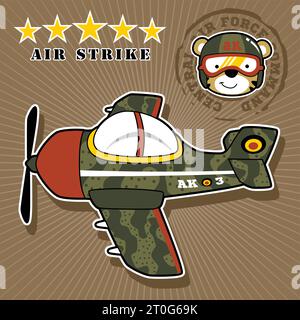 Warplane with cute cat pilot, vector cartoon illustration Stock Vector