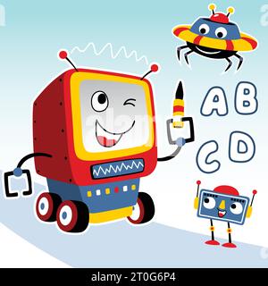 Funny smart robots, vector cartoon illustration Stock Vector