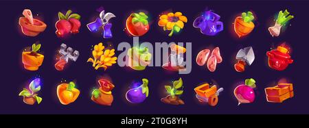 Cartoon set of gardening game assets isolated on background. Vector ...