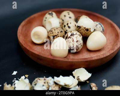 boiled quail eggs on plate Stock Photo