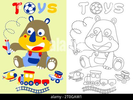 Coloring book children with toys 1 Royalty Free Vector Image