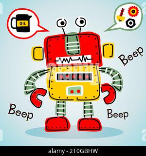 funny colorful robot with machine parts, vector cartoon illustration Stock Vector