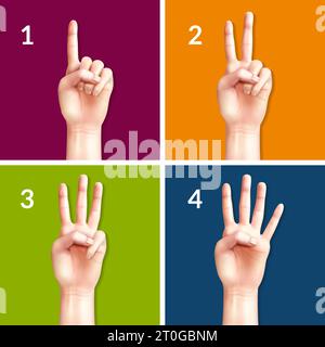 Hand gesture counting four, realistic counting hand illustration ...