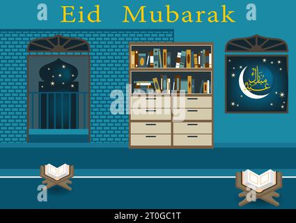 Feast day mubarak, mosque interiors vector illustration Stock Vector