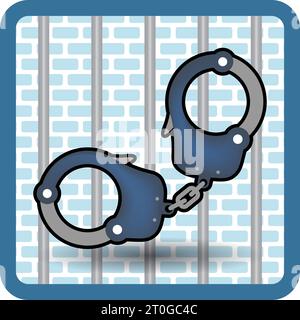 Handcuffs on jail background vector cartoon illustration Stock Vector