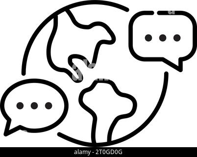 Global communication. Earth globe and chat speech bubbles. Pixel perfect, editable stroke Stock Vector