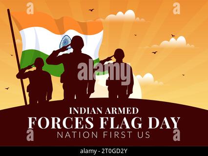 Indian Armed Forces Flag Day Vector Illustration with India and Army Flags in National Holiday Flat Cartoon Background Design Stock Vector