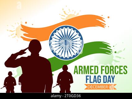 Indian Armed Forces Flag Day Vector Illustration with India and Army Flags in National Holiday Flat Cartoon Background Design Stock Vector