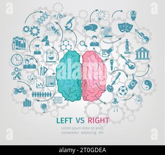 Human brain concept with left and right hemispheres flat vector illustration Stock Vector