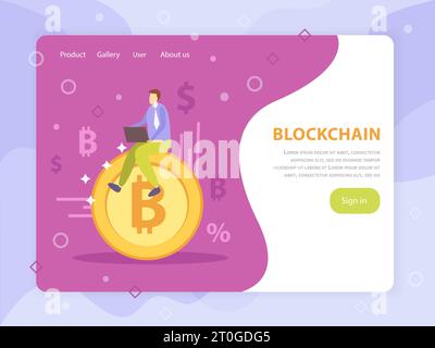 Initial coin offering blockchain crypto currency online crowdfunding flat landing web page sign in design vector illustration Stock Vector