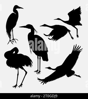 crane bird flying silhouette Stock Vector