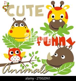 funny smiling animals face, vector cartoon illustration Stock Vector