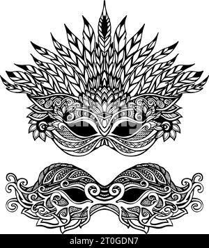 Decorative carnival mask set with feathers and ornaments isolated vector illustration Stock Vector