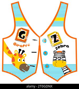 Cute giraffe and zebra on kids apparel pattern, vector cartoon illustration Stock Vector