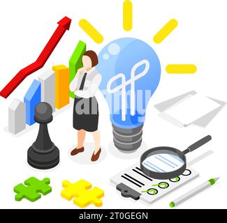 Soft skills creativity planning isometric composition with colored 3d symbols vector illustration Stock Vector