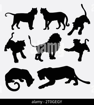 lion and tiger wild animal silhouette Stock Vector