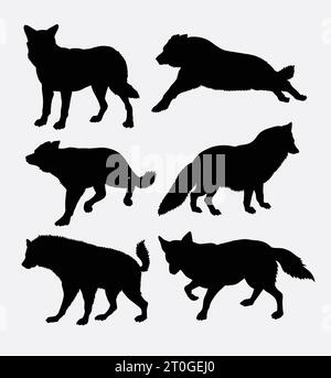 fox and wolf animal silhouette Stock Vector