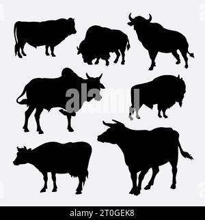 cow, bull and buffalo farm animal silhouette Stock Vector