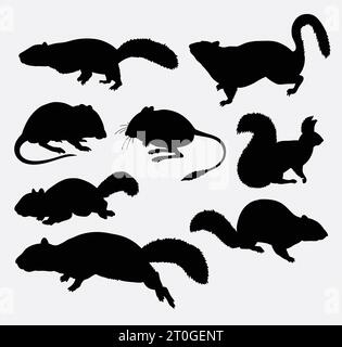 mouse and squirrel animal silhouette Stock Vector